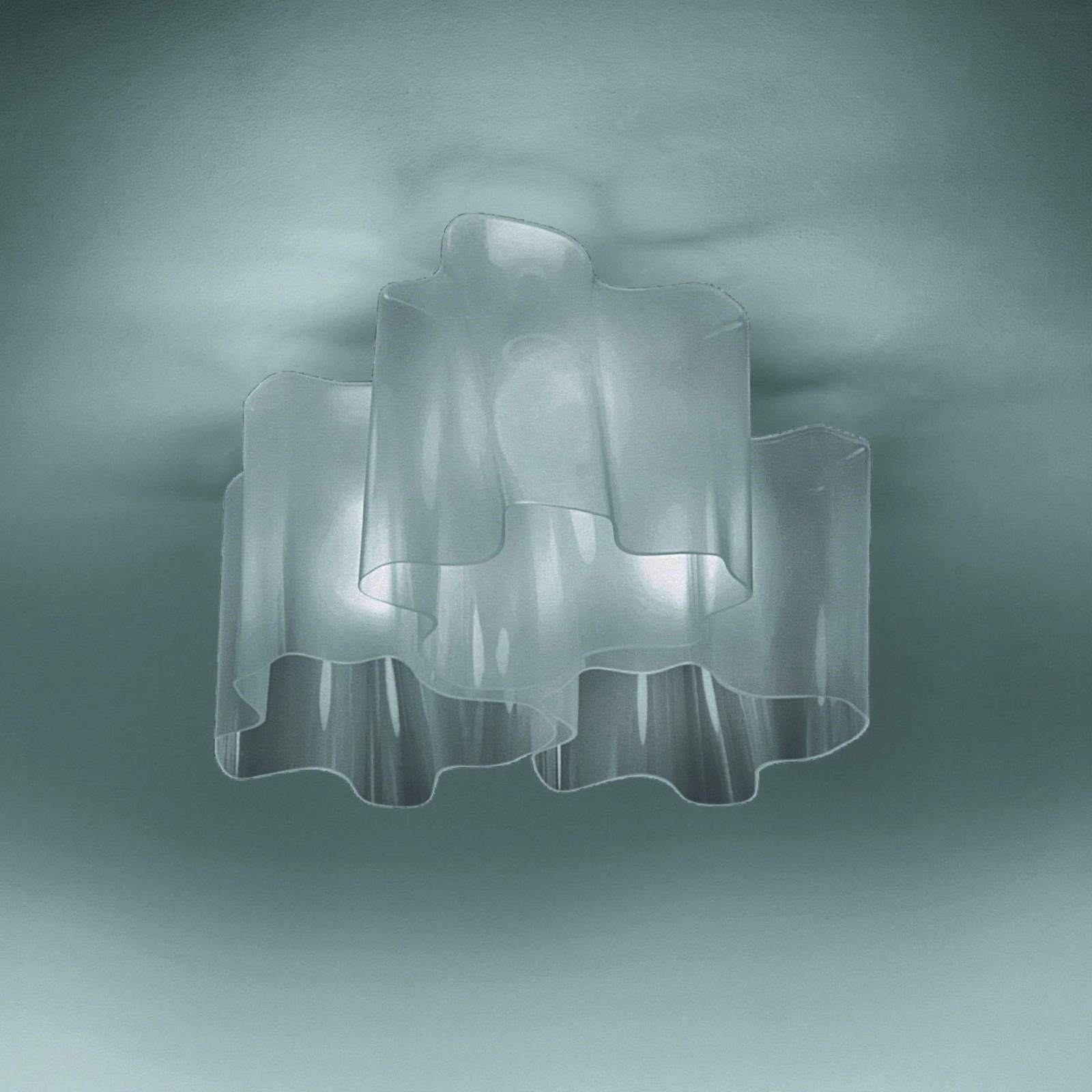 Plafonnier Artemide Logico gris en verre soufflé, modèle carré à trois lampes