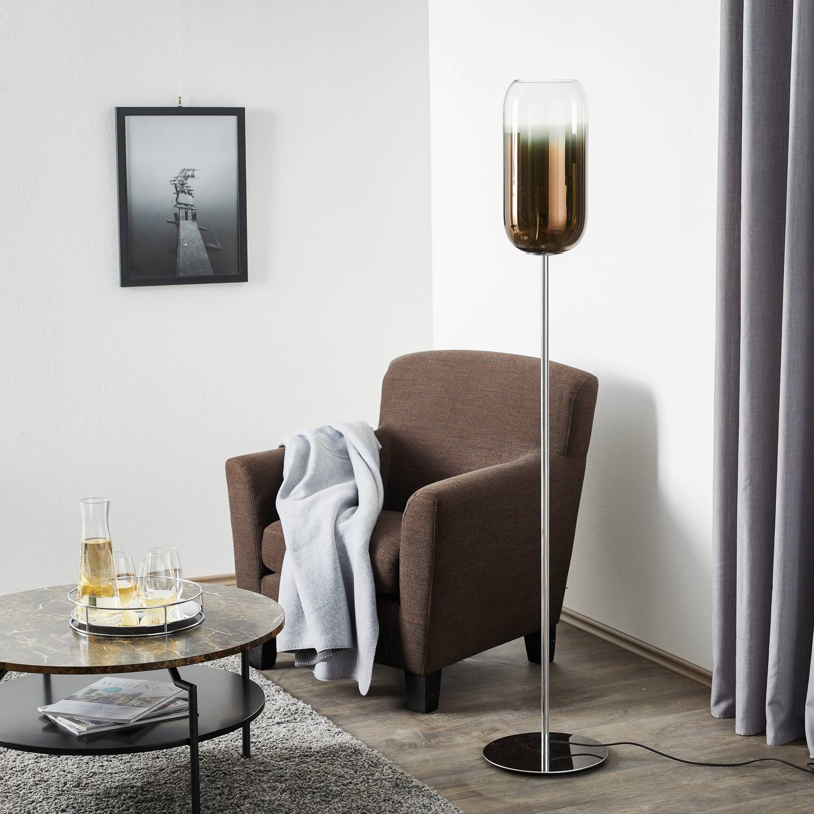 Lampadaire Artemide Gople bronze et argenté avec abat-jour en verre soufflé — vue 2