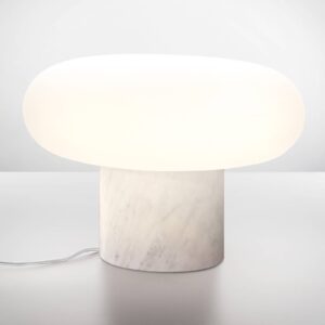 Lampe à poser Artemide Itka en marbre clair avec diffuseur blanc soufflé