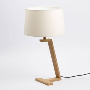 Lampe à poser Memphis avec pied en bois et abat-jour blanc crème
