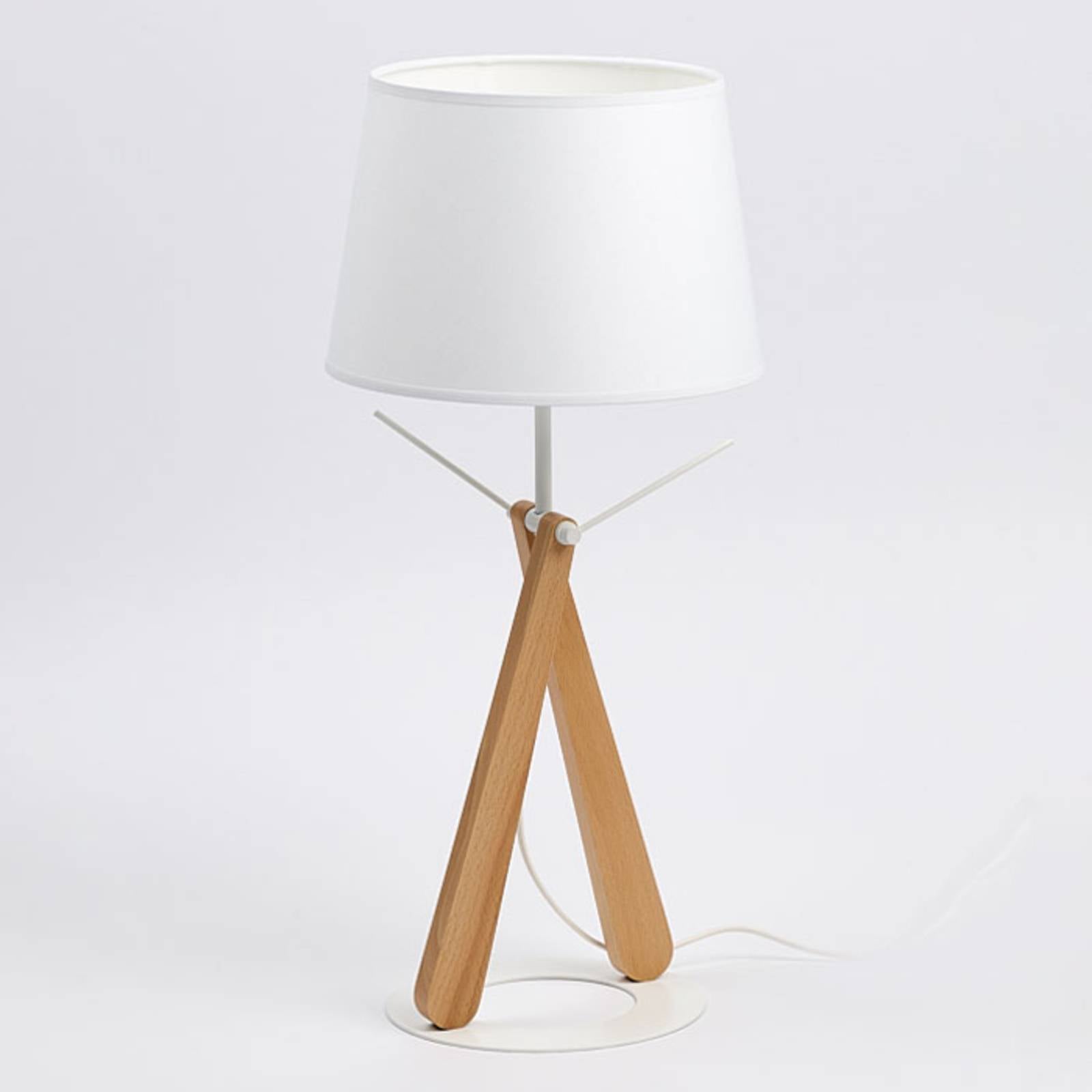 Lampe à poser Zazou blanche avec abat-jour textile et pied en bois clair