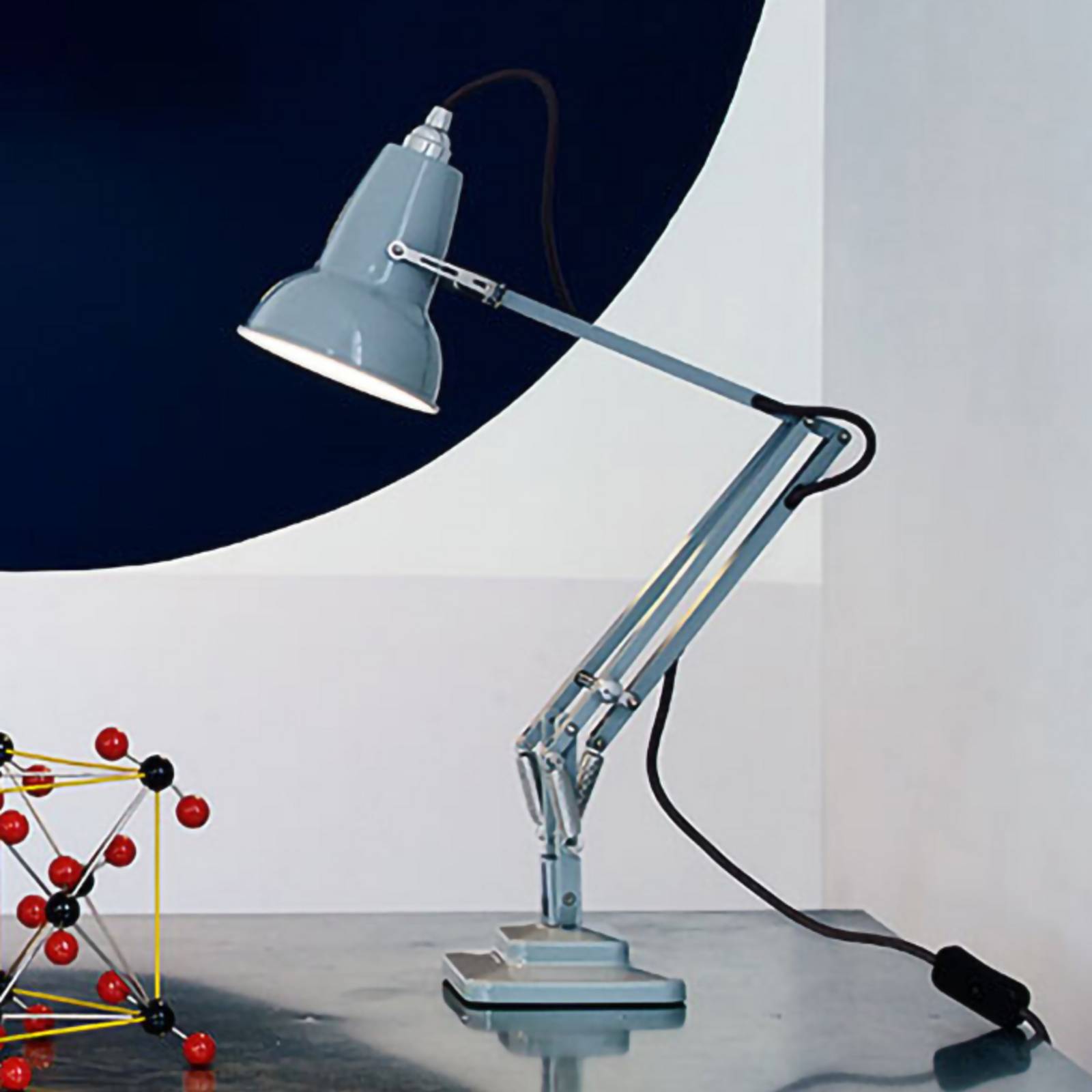 Lampe Anglepoise 1227 Mini grise à bras articulé et câble textile