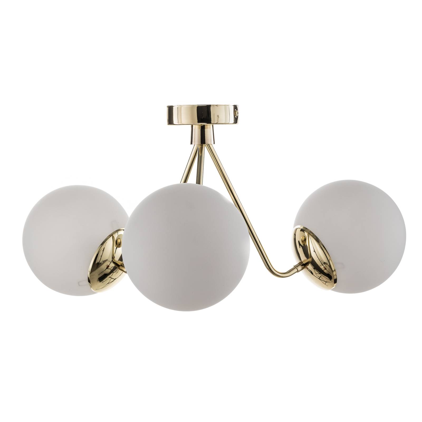 Plafonnier Argon Tuse à trois lampes en laiton et verre opale — vue 4