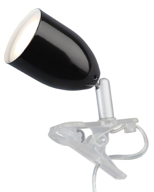 Lampe à pince LED LEO noire avec câble et interrupteur intégré