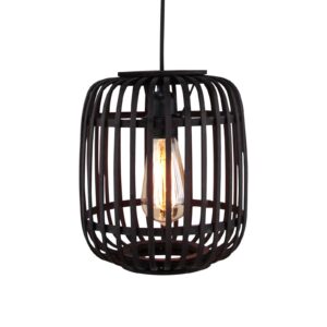 suspension Brilliant Woodrow avec abat-jour cage ajouré en bambou foncé