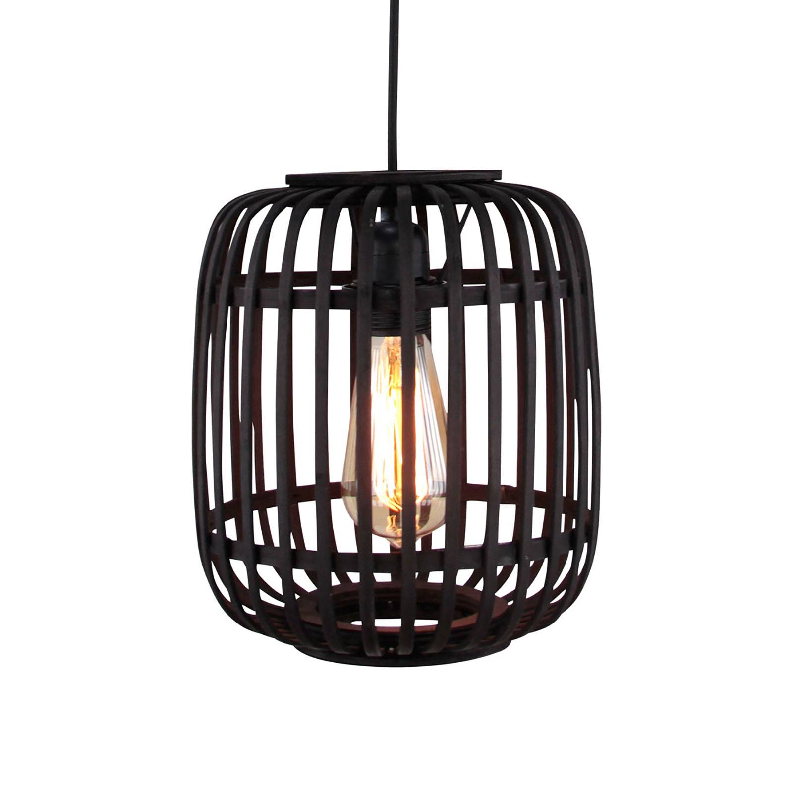 suspension Brilliant Woodrow avec abat-jour cage ajouré en bambou foncé