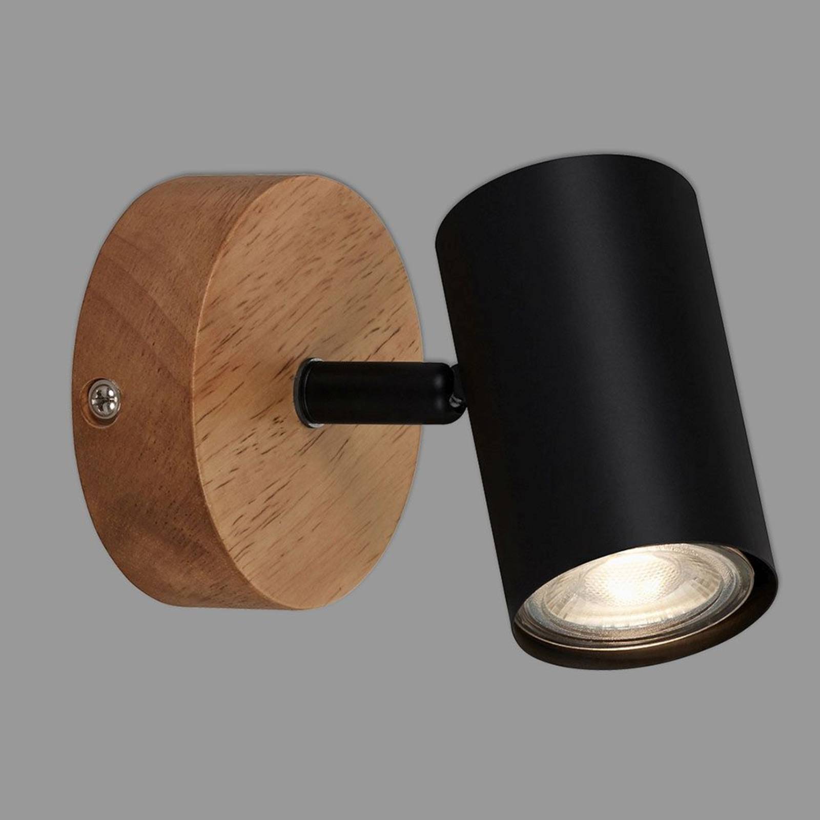 Spot mural Briloner Muritz avec base en bois naturel et tête orientable — vue 3