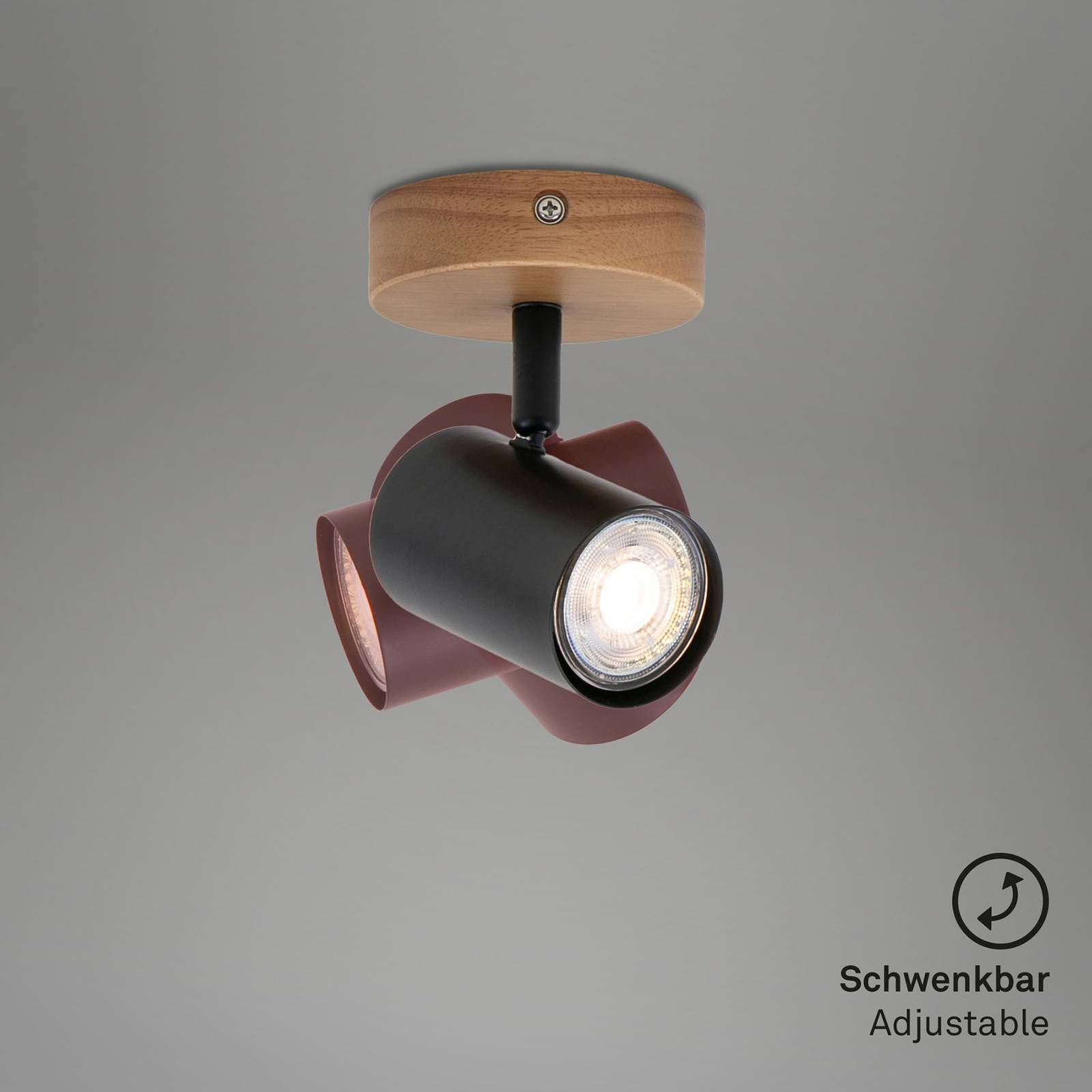 Spot mural Briloner Muritz avec base en bois naturel et tête orientable — vue 4