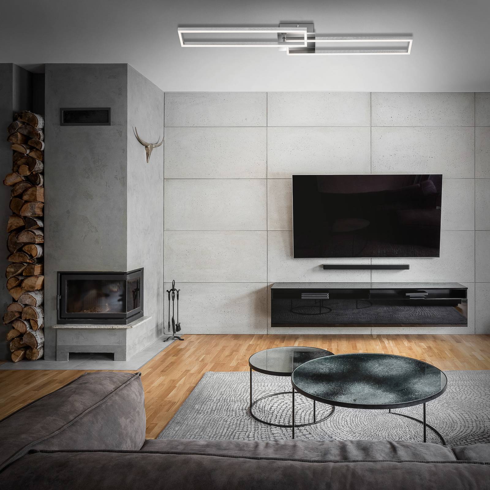 Plafonnier LED Frame chromé à deux cadres carrés avec télécommande — vue 2