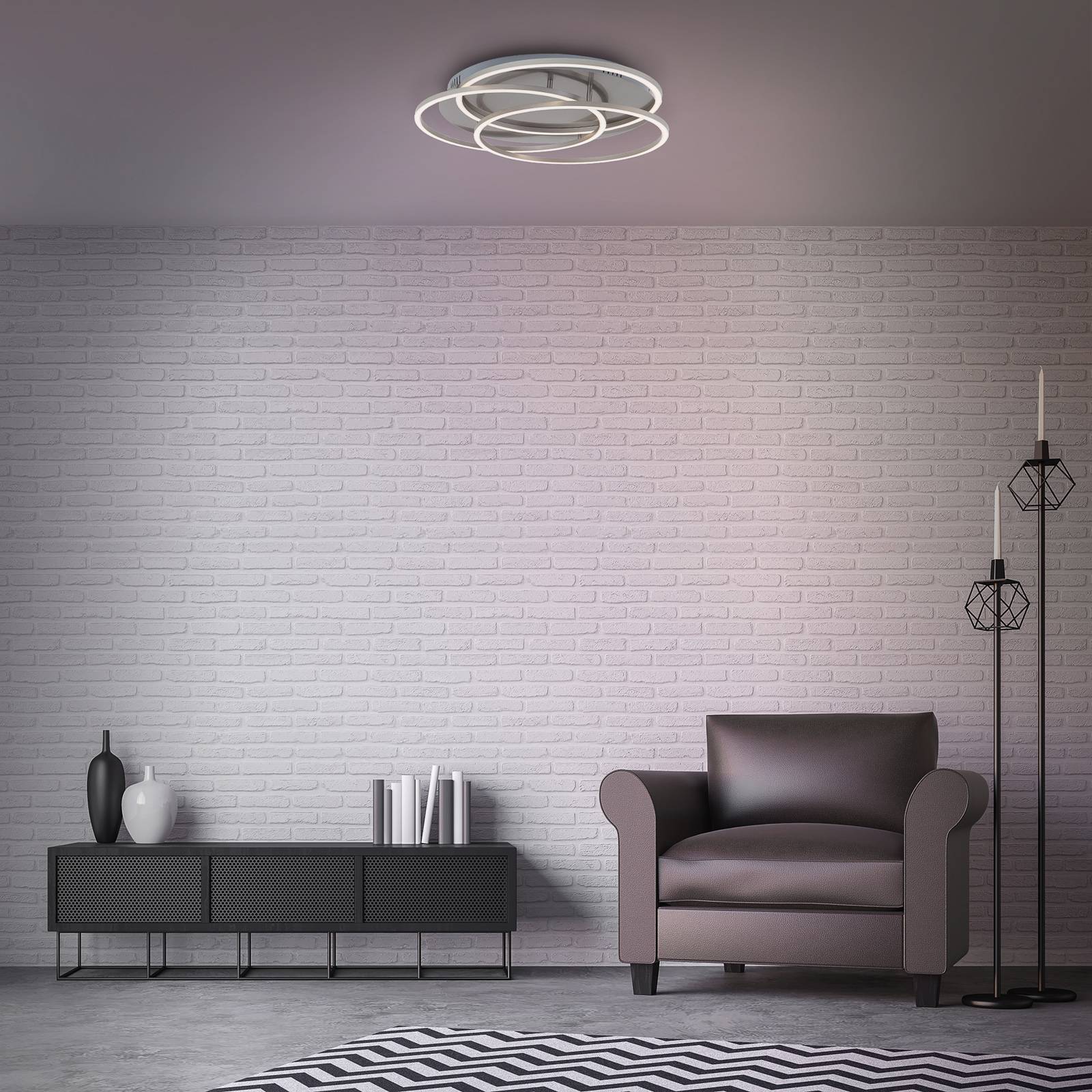 Plafonnier LED Briloner Frames à trois cercles lumineux fixé au plafond — vue 2