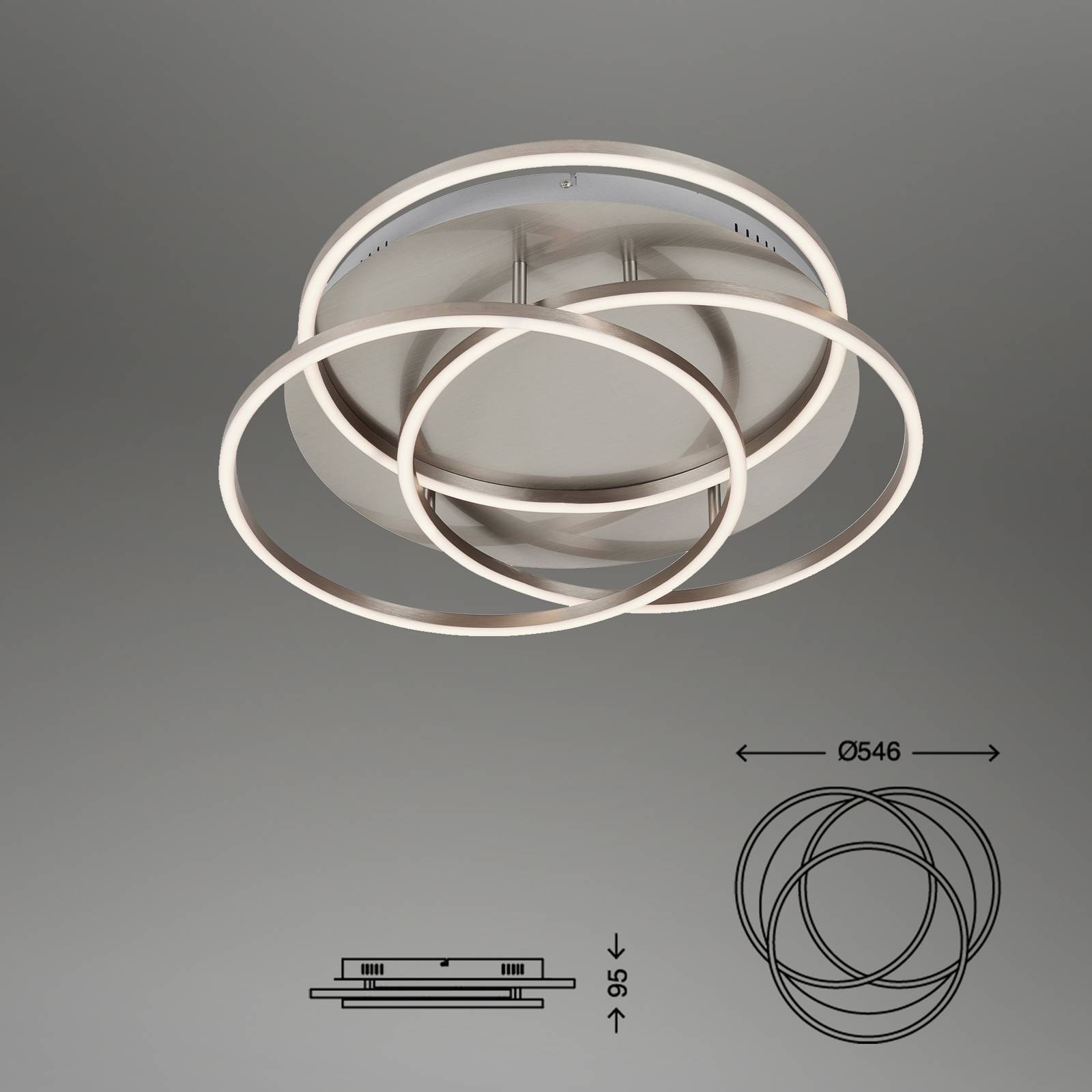 Plafonnier LED Briloner Frames à trois cercles lumineux fixé au plafond — vue 3