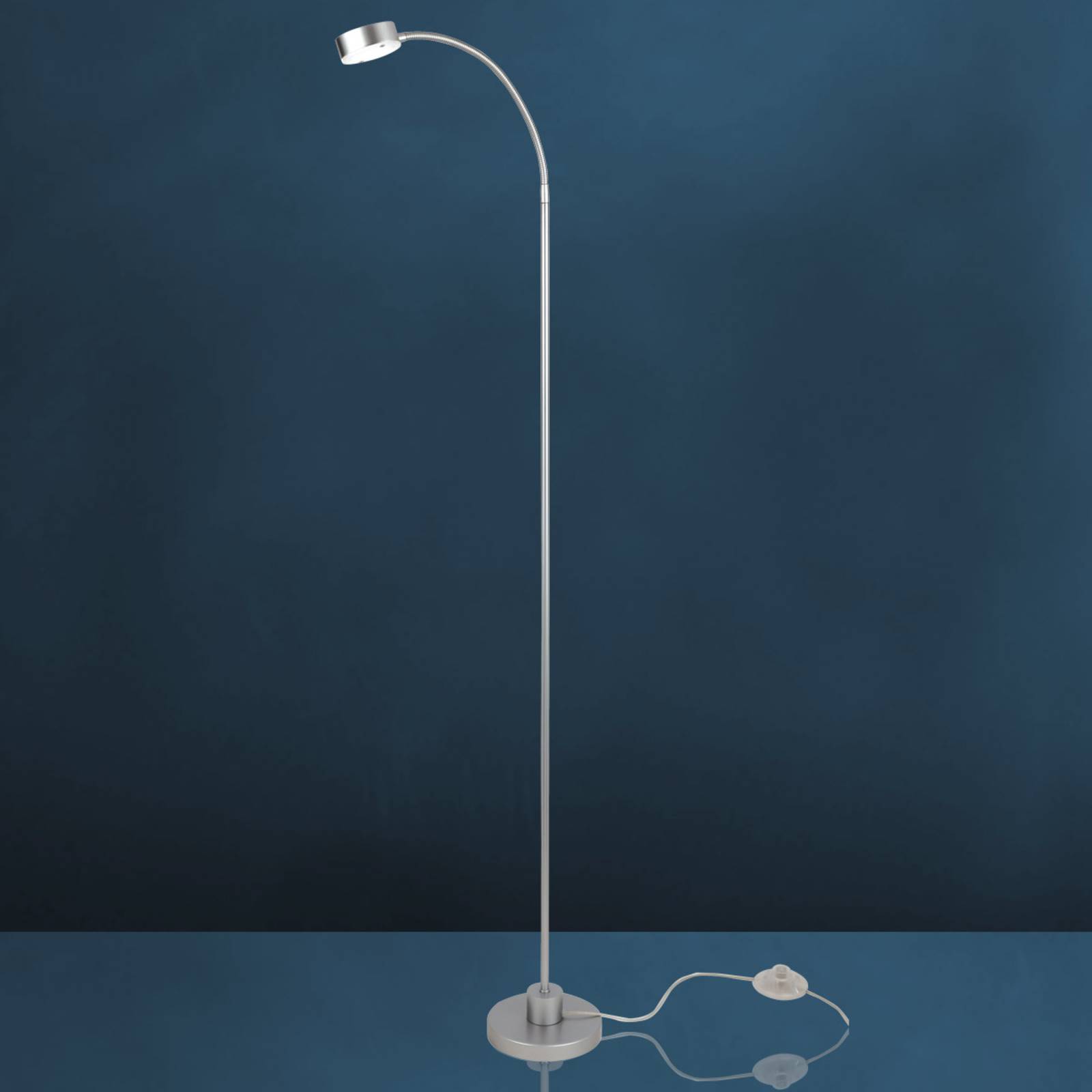Lampadaire LED SATURN en aluminium brossé mat avec bras flexible et spot — vue 2