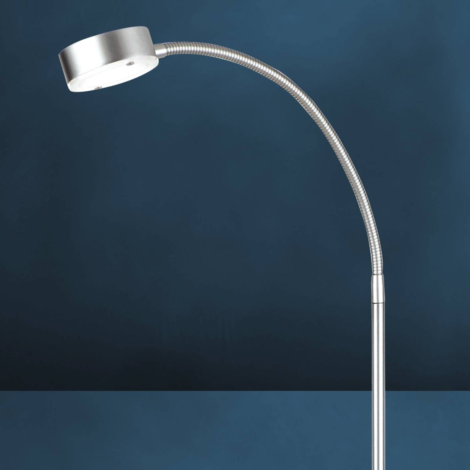 Lampadaire LED SATURN en aluminium brossé mat avec bras flexible et spot