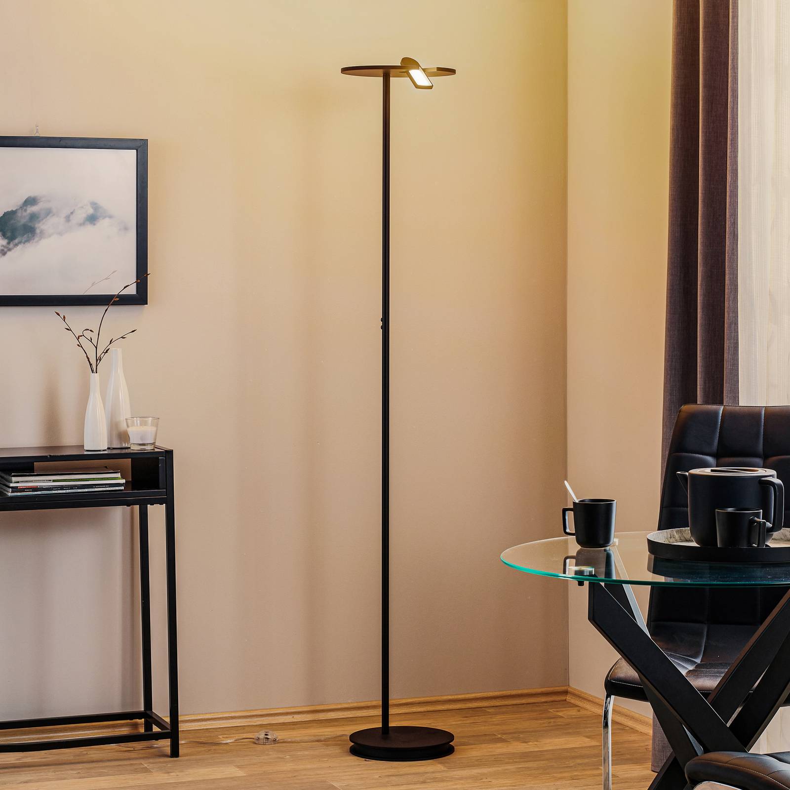 Lampadaire Bopp Share noir avec éclairage indirect LED et liseuse orientable