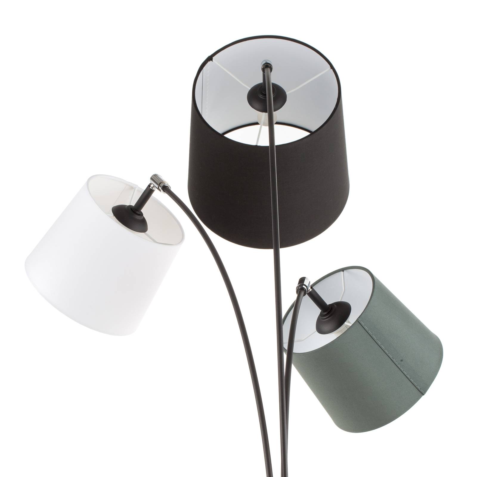 Lampadaire By Rydéns Foggy noir à trois abat-jours en tissu blanc, gris et noir — vue 3