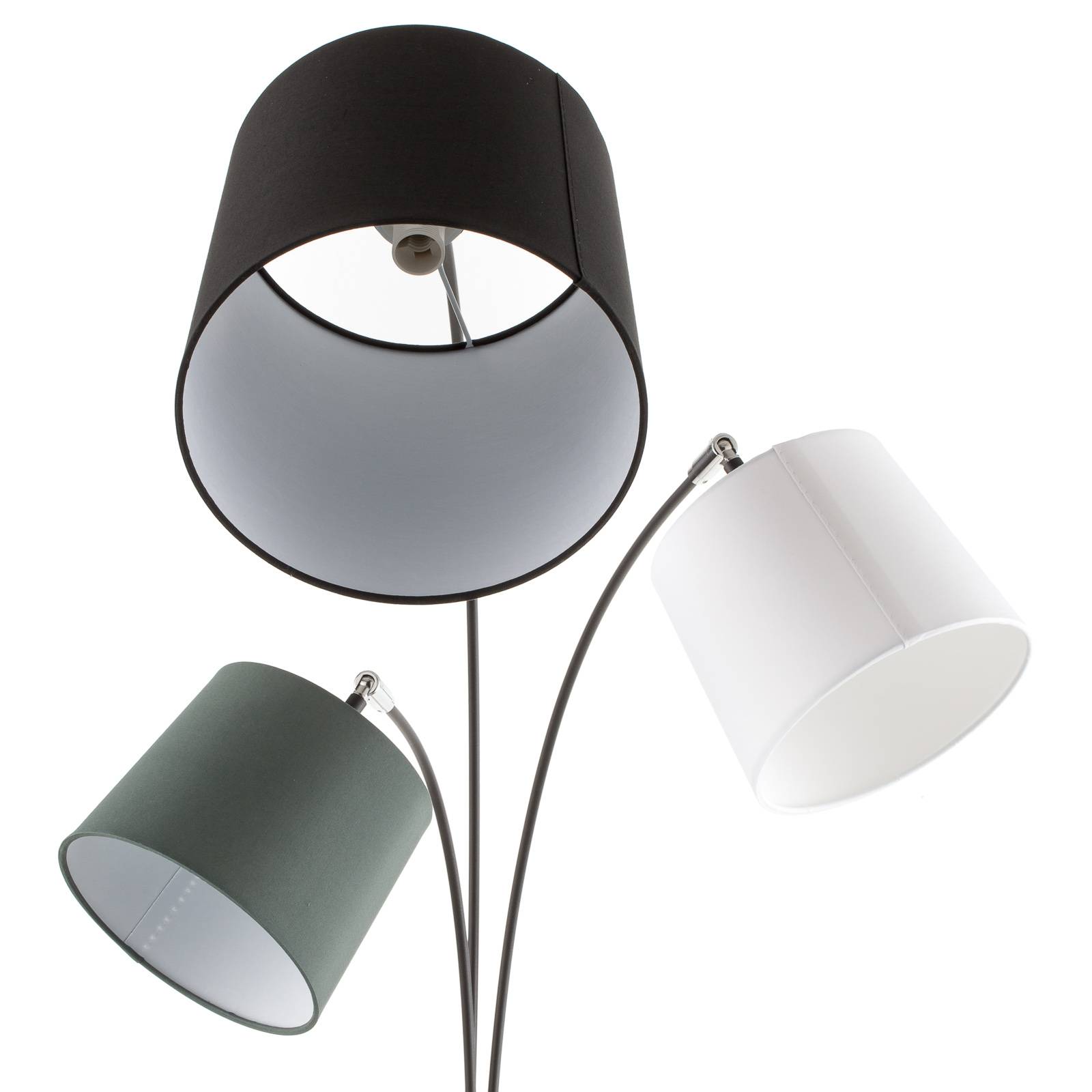 Lampadaire By Rydéns Foggy noir à trois abat-jours en tissu blanc, gris et noir — vue 4