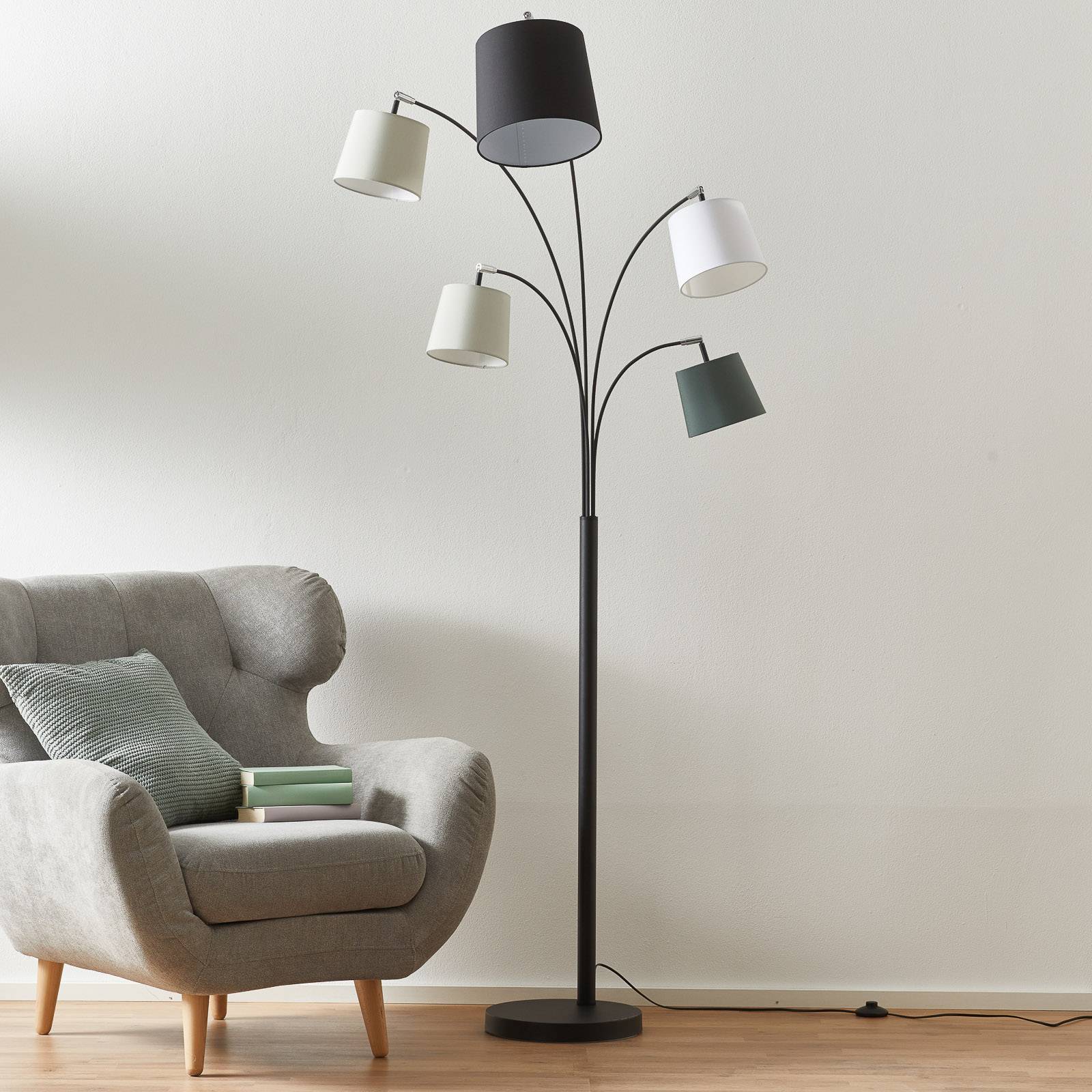 Lampadaire By Rydéns Foggy à cinq abat-jour en tissu orientables — vue 2