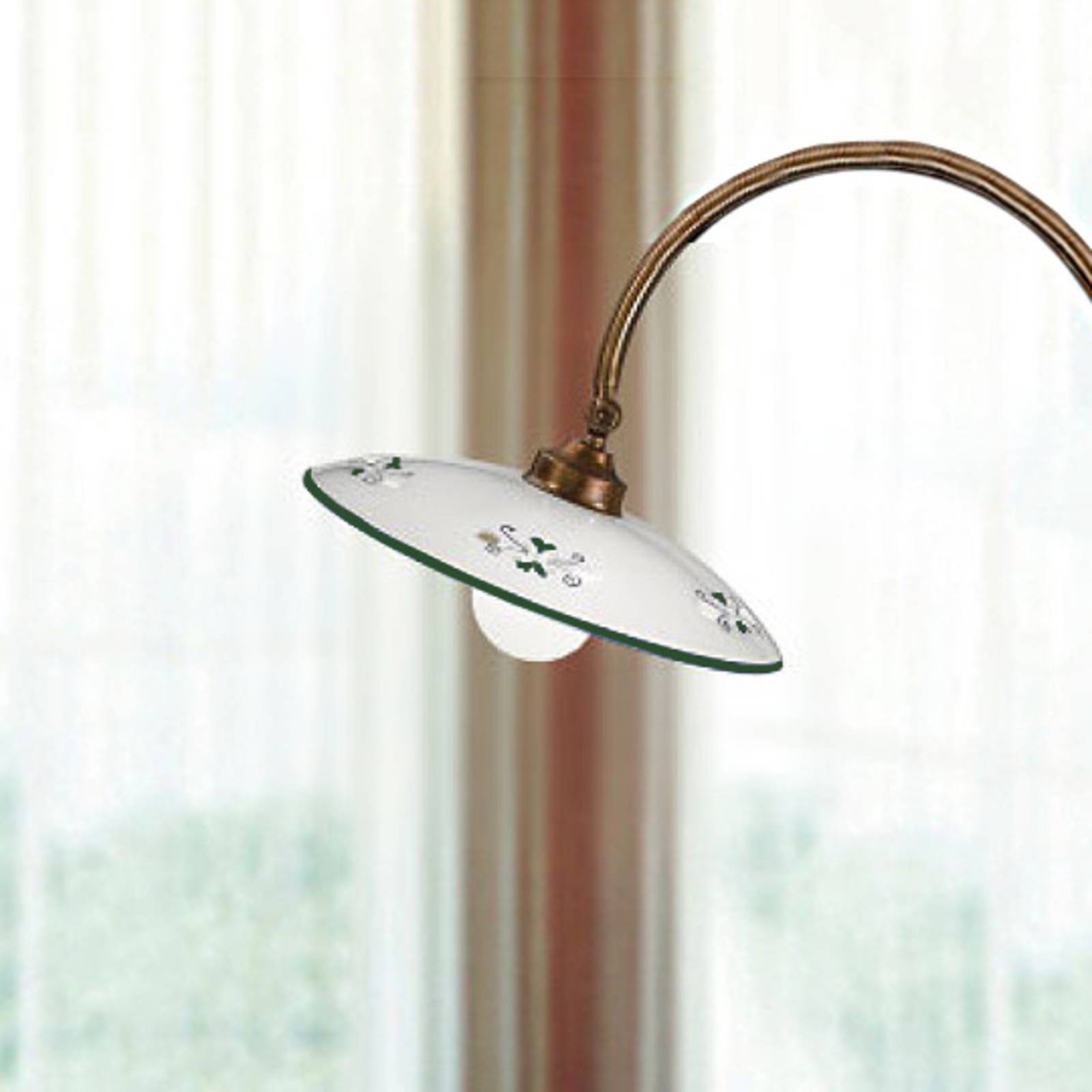 Lampadaire Cremasco Bassano vert avec structure en laiton et abat-jour céramique — vue 2