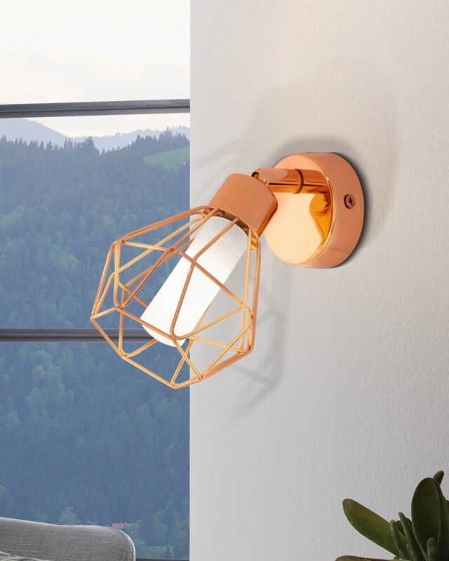 Applique EGLO Zapata cuivrée orientable avec cage et diffuseur en verre