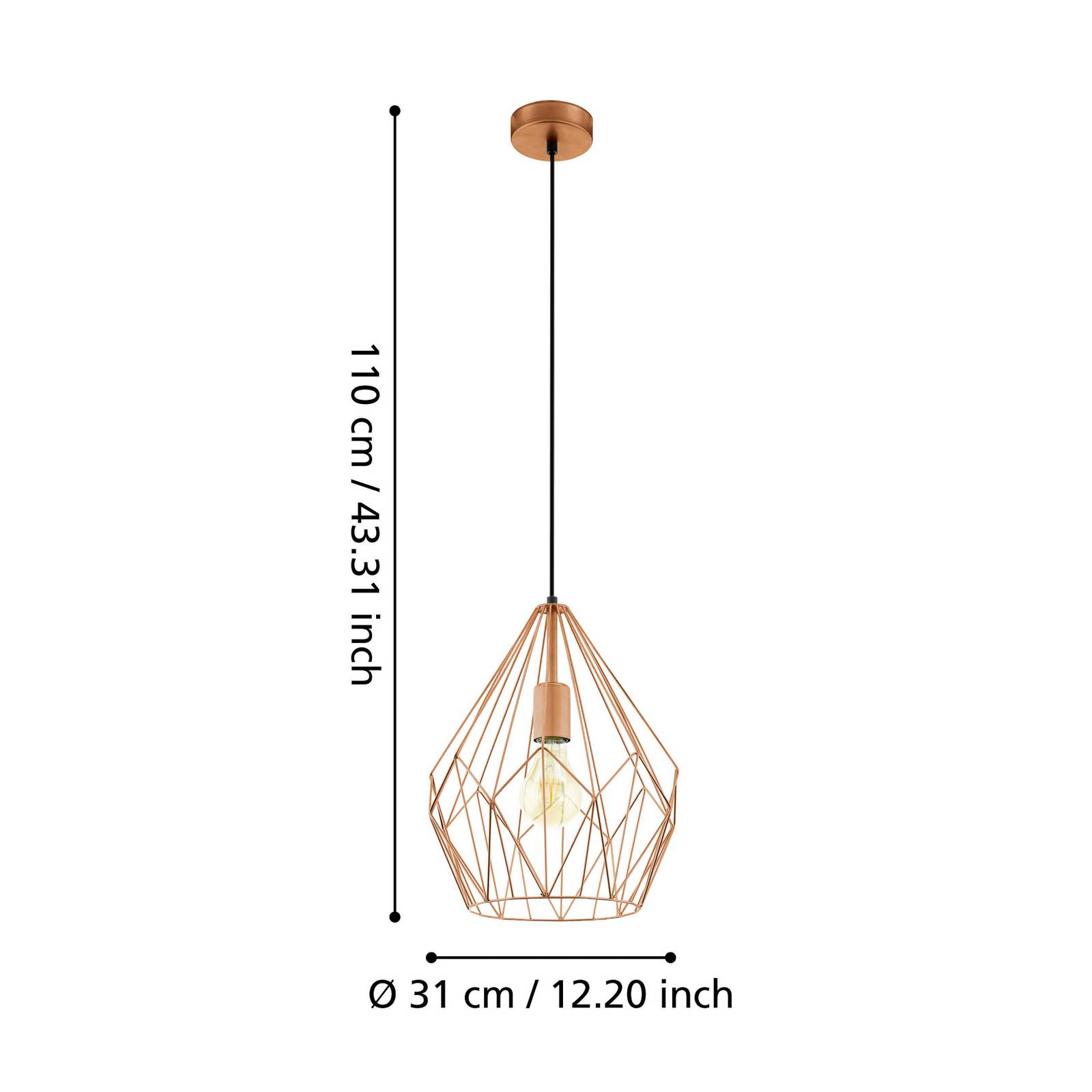 Suspension EGLO Carlton cuivrée avec abat-jour cage ouvert de style vintage — vue 3