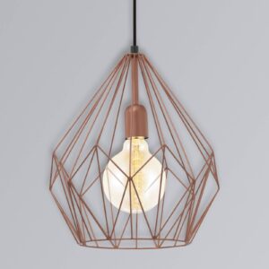 Suspension EGLO Carlton cuivrée avec abat-jour cage ouvert de style vintage