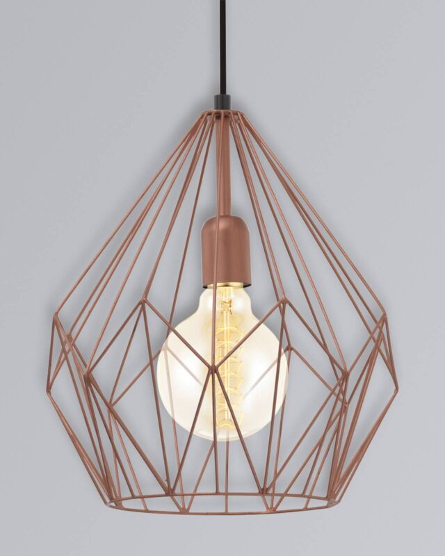 Suspension EGLO Carlton cuivrée avec abat-jour cage ouvert de style vintage