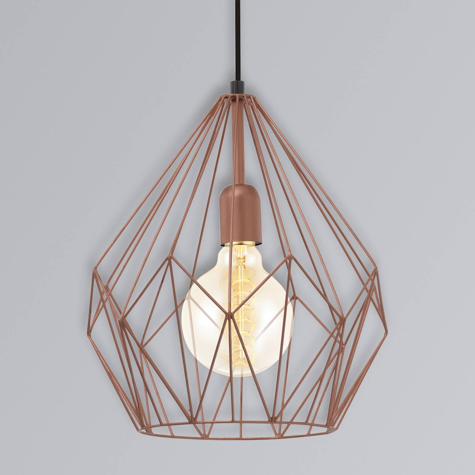 Suspension EGLO Carlton cuivrée avec abat-jour cage ouvert de style vintage