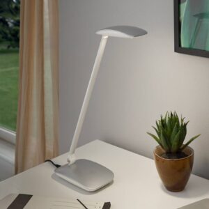 Lampe de bureau EGLO Cajero argentée avec diffuseur blanc et bras articulé