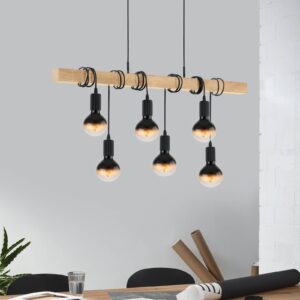 Suspension EGLO Townshend à six lampes avec poutre en bois clair