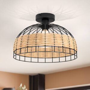 Plafonnier EGLO Anwick en acier avec tressage décoratif en rotin