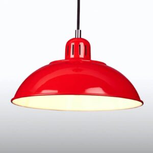 Suspension Franklin rouge en métal avec abat-jour rétro et intérieur blanc