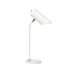 Lampe à poser Quinto blanche avec abat-jour biseauté et accents laiton ancien