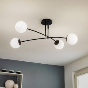 Plafonnier Pregos 4 noir et blanc à quatre lampes en métal et verre
