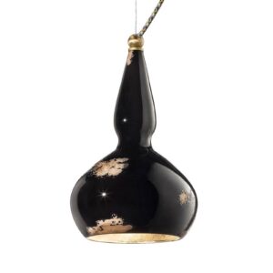 Suspension Ferroluce Ginevra en céramique noire à finition vintage italienne