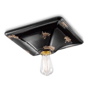 Plafonnier Ferroluce C136 noir en céramique à finition vintage patinée
