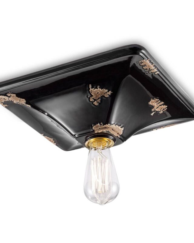 Plafonnier Ferroluce C136 noir en céramique à finition vintage patinée