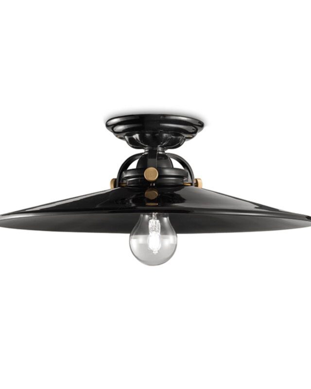 Plafonnier Ferroluce C105 noir en céramique brillante avec vis dorées