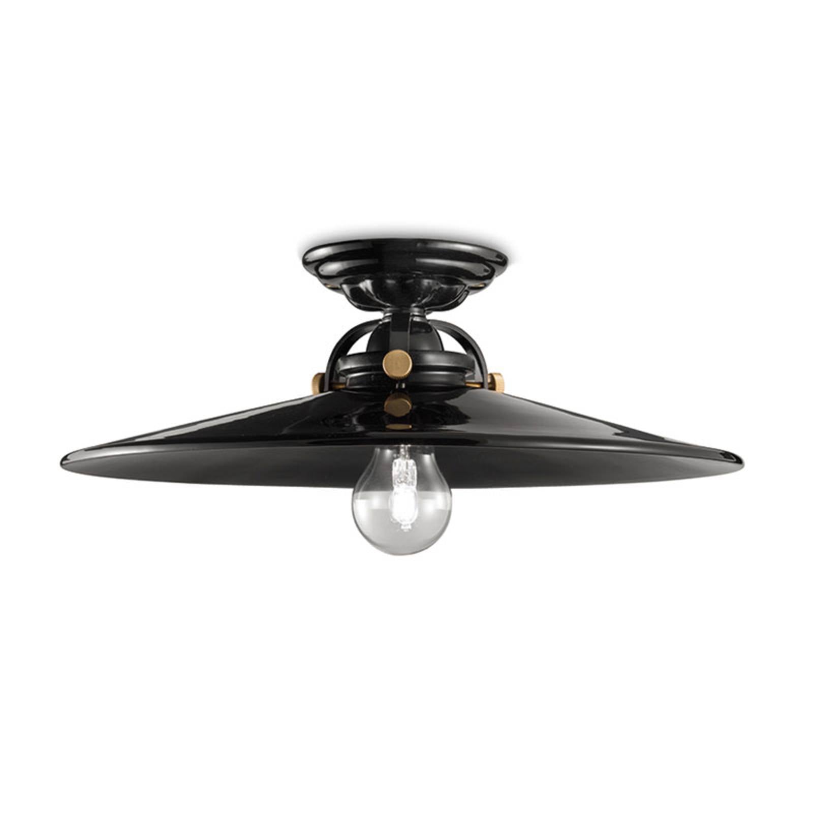Plafonnier Ferroluce C105 noir en céramique brillante avec vis dorées