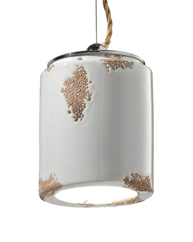 Suspension Ferroluce C984 blanche en céramique avec câble tressé vintage