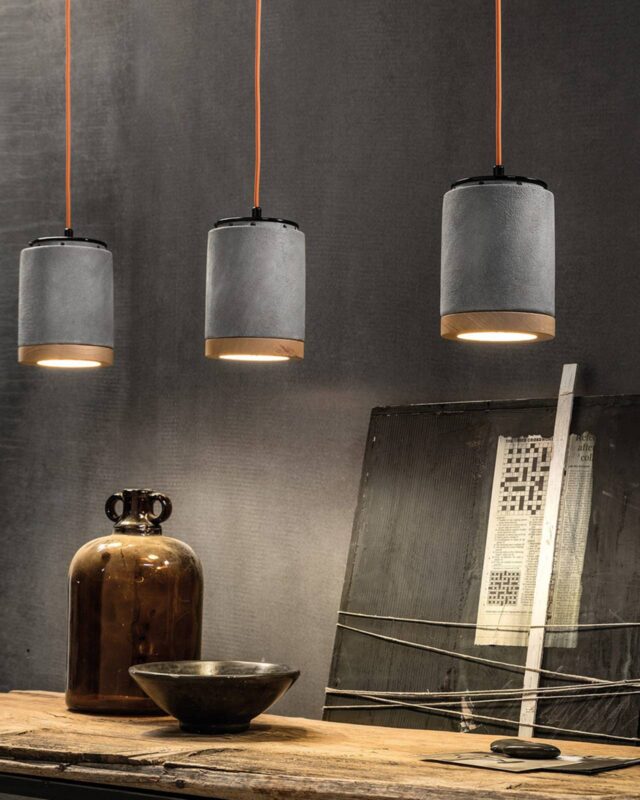 Ferroluce suspension C988 en céramique avec bord en bois et câble orange