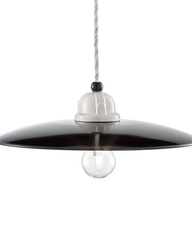 Suspension Ferroluce C1612 en céramique blanche et finition noire brillante