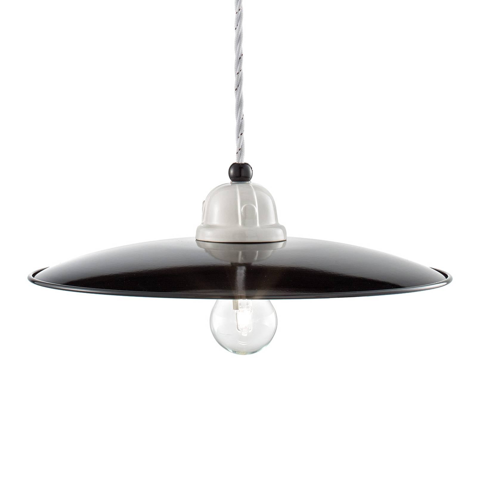 Suspension Ferroluce C1612 en céramique blanche et finition noire brillante
