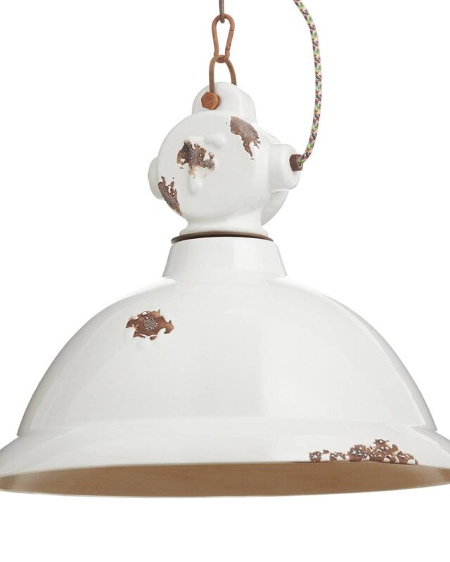 Suspension Ferroluce C1710 en céramique blanche avec chaîne brun rouille