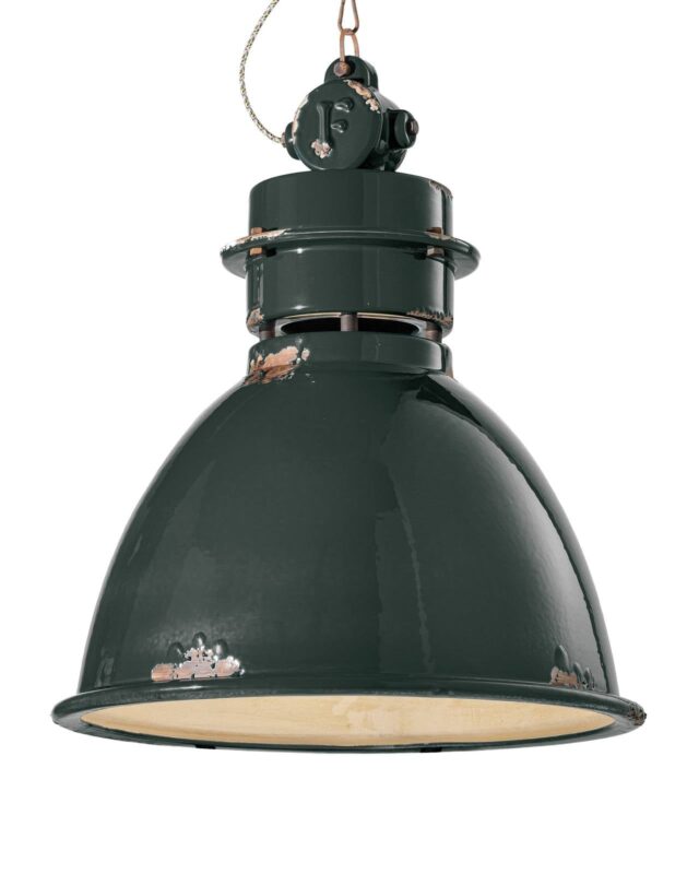 Suspension Ferroluce C1750 noire en céramique avec abat-jour coupole vintage