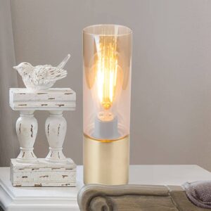 Lampe à poser Annika avec pied en laiton mat et abat-jour en verre ambre