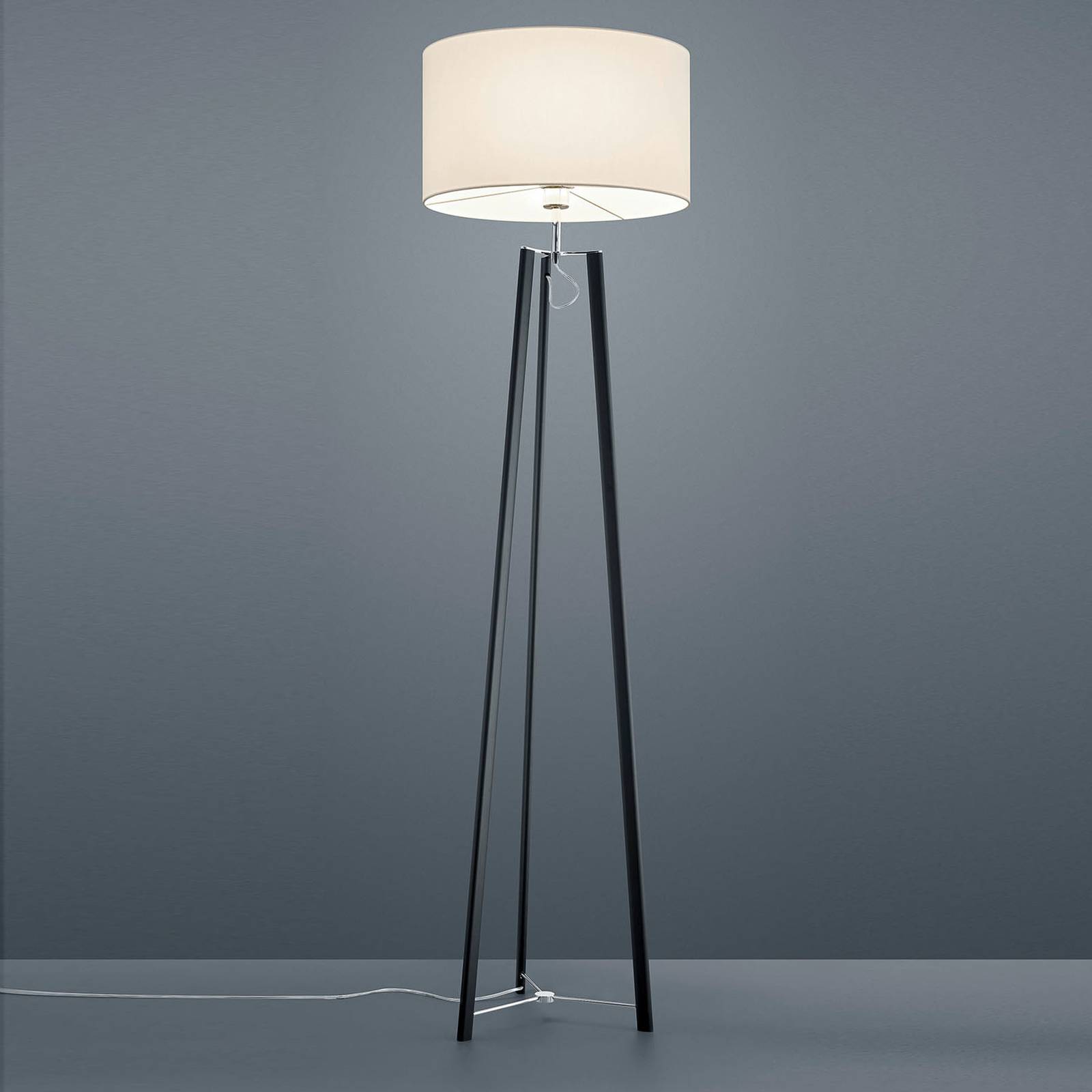 Lampadaire Helestra Certo blanc avec abat-jour textile et trépied noir