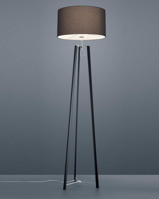 Helestra Certo lampadaire trépied anthracite avec abat-jour cylindrique et pieds métalliques