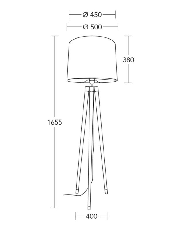 Lampe sur pied HerzBlut Briany avec trépied en bois et abat-jour blanc