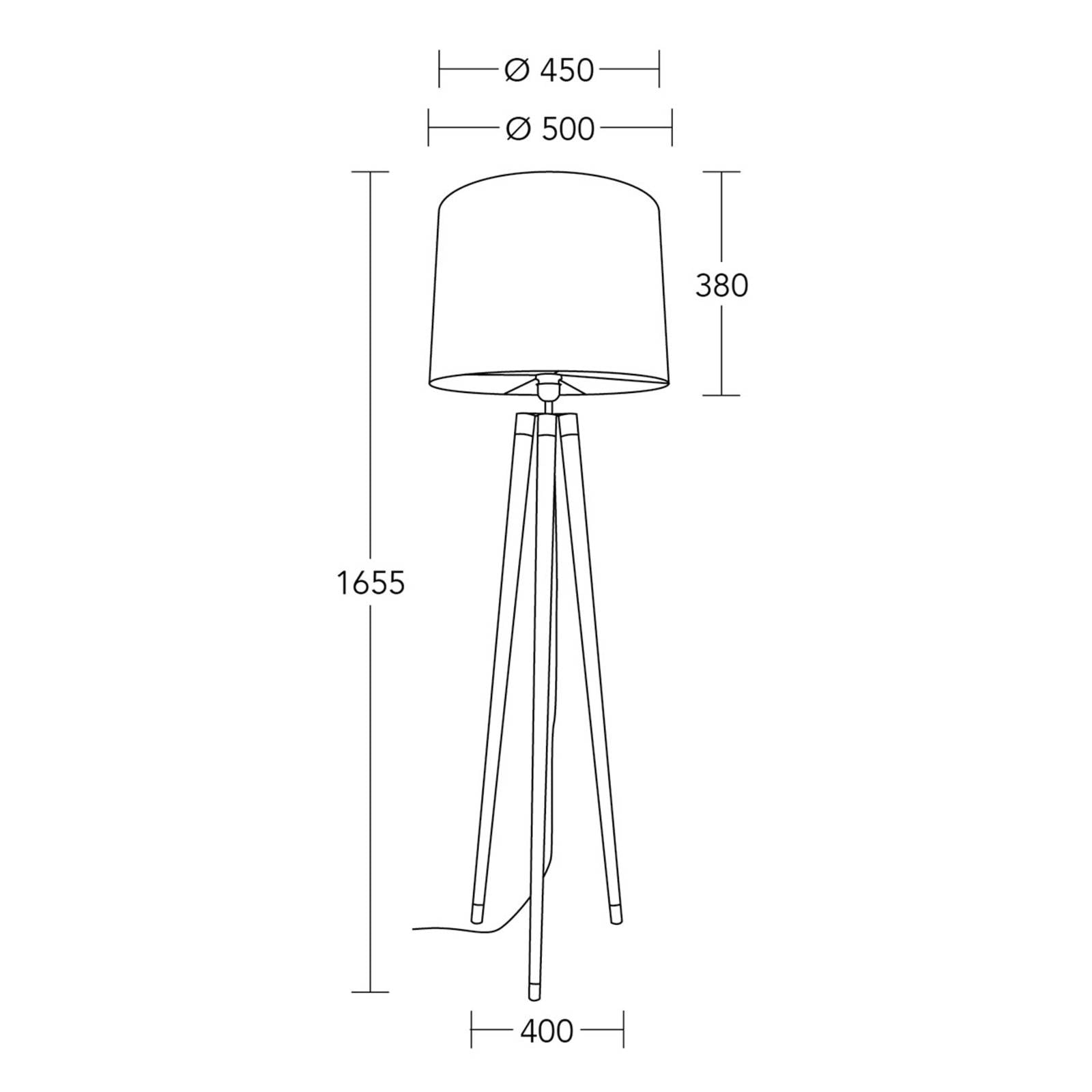 Lampe sur pied HerzBlut Briany avec trépied en bois et abat-jour blanc