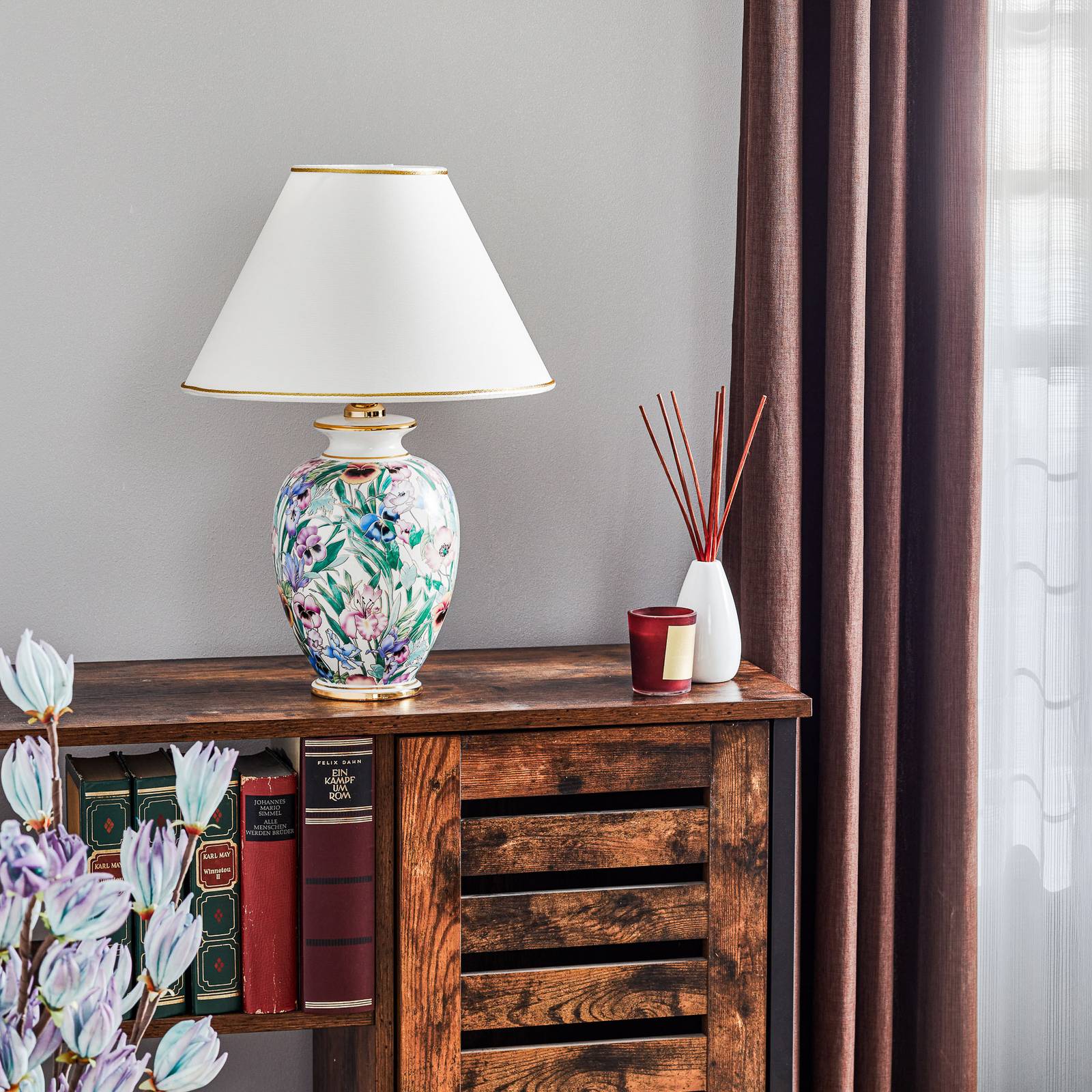 Lampe à poser Giardino Panse en céramique décorée de fleurs et détails dorés — vue 3